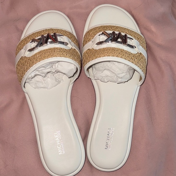 Michael Kors Cream and Tan Slide Sandals - Picture 5 of 5